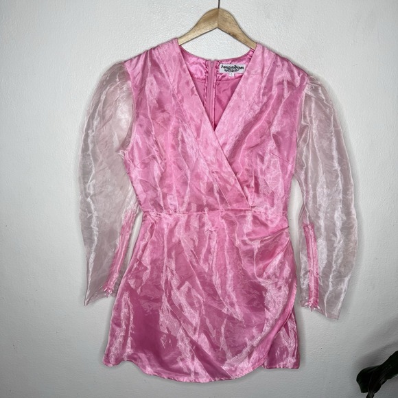 Madeleine Simon Studio Pink Aurora Borealis Glass Mini Dress Women's Large - Picture 1 of 8